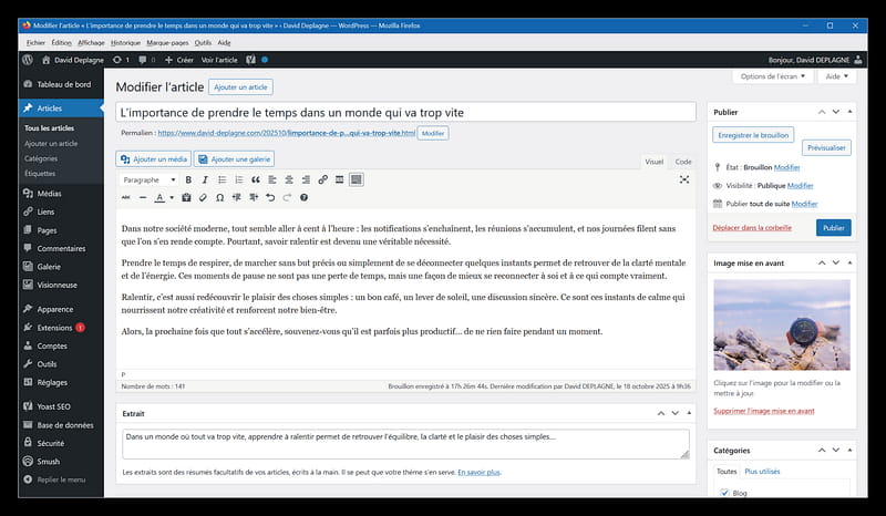 Capture écran de l'ajout d'un article dans WordPress